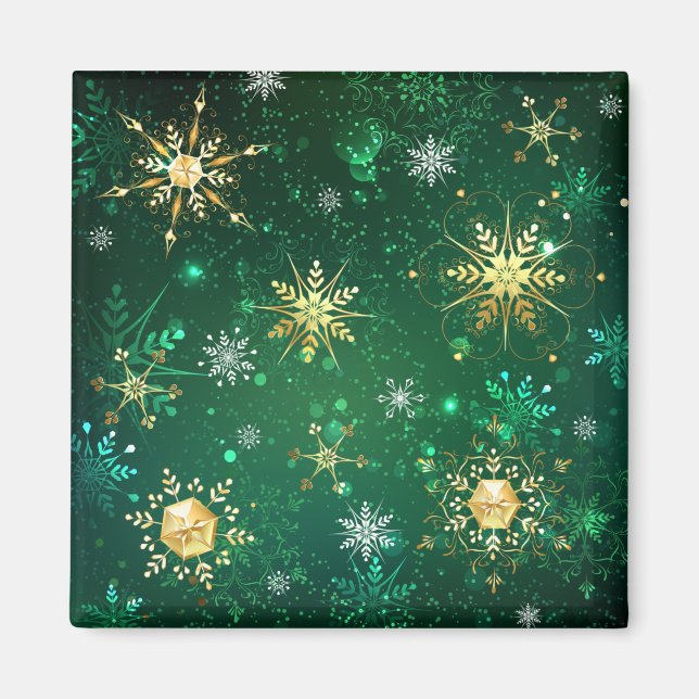 Goldene Schneeflocken im grünen Hintergrund Magnet (Vorne)