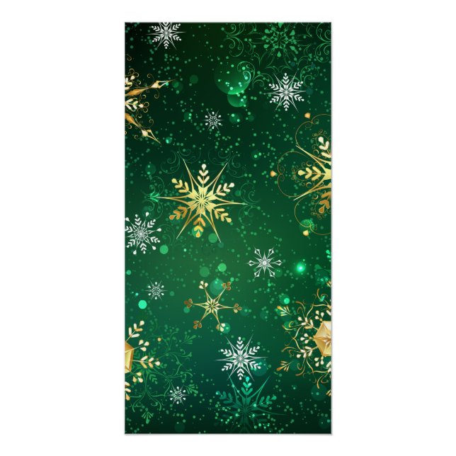 Goldene Schneeflocken im grünen Hintergrund Poster (Vorderseite)