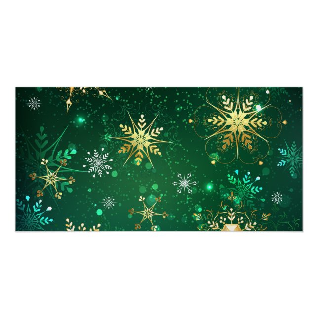Goldene Schneeflocken im grünen Hintergrund Poster (Vorderseite)