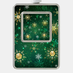 Goldene Schneeflocken im grünen Hintergrund Rahmen-Ornament Silber
