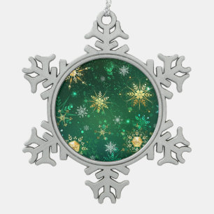 Goldene Schneeflocken im grünen Hintergrund Schneeflocken Zinn-Ornament