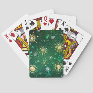 Goldene Schneeflocken im grünen Hintergrund Spielkarten