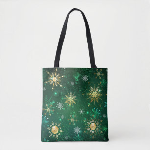 Goldene Schneeflocken im grünen Hintergrund Tasche