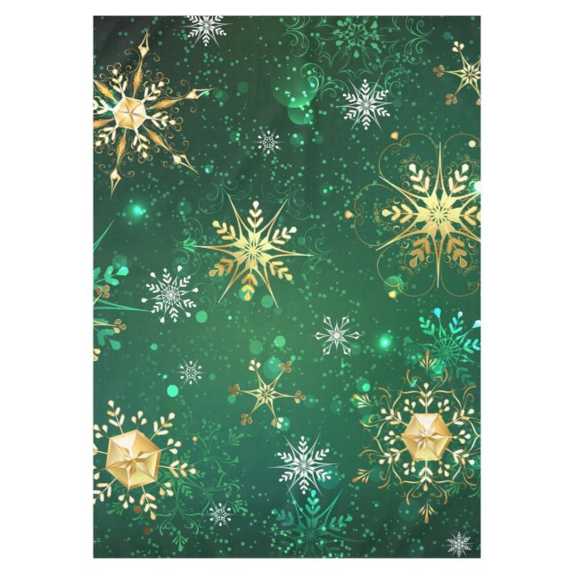 Goldene Schneeflocken im grünen Hintergrund Tischdecke (Vorderseite)