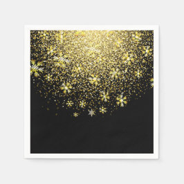 Goldene Schneeflocken im Schwarzen Neujahrsfest-Pa Serviette