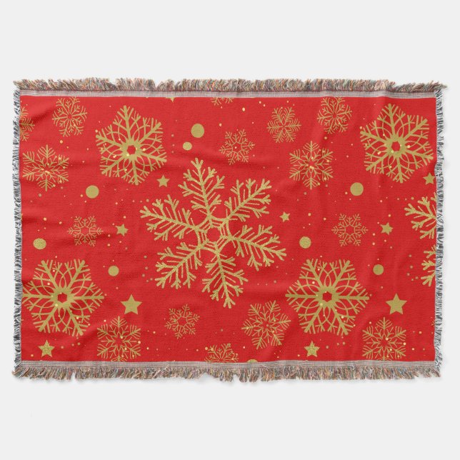 Goldene Schneeflocken in Rot Decke (Vorderseite)