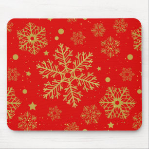 Goldene Schneeflocken in Rot Mousepad