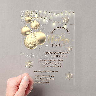 Goldene Schneeflocken, Kugeln Firmenweihnachtsfeie Acryleinladungen