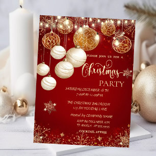 Goldene Schneeflocken,Kugeln,Weihnachten rot Einladung