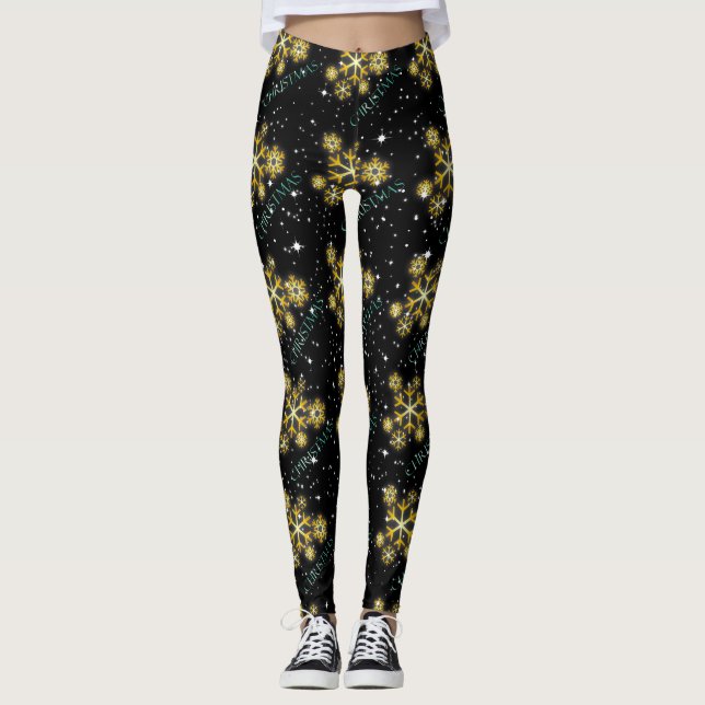 Goldene Schneeflocken mit Weihnachten im Grünen au Leggings (Vorderseite)