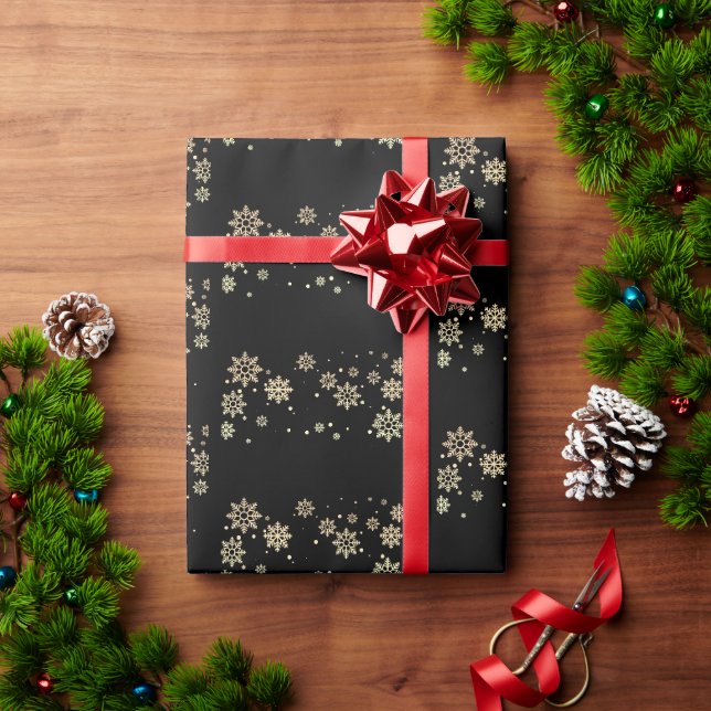 Goldene Schneeflocken - Niedliche Weihnachten Geschenkpapier (Feiertagsgeschenk)