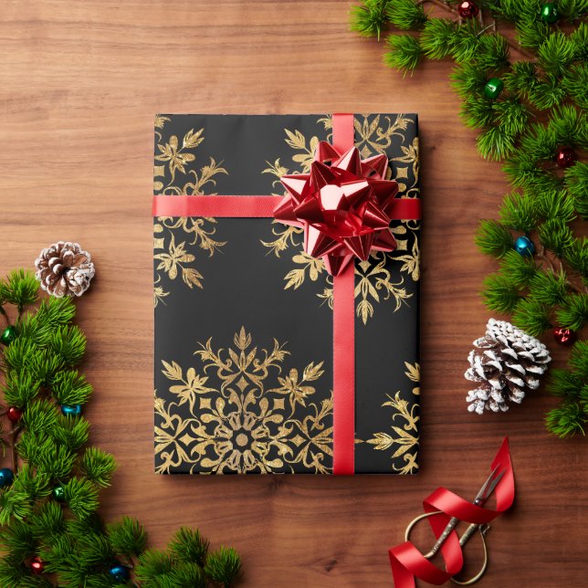 Goldene Schneeflocken - Niedliche Weihnachten Geschenkpapier (Feiertagsgeschenk)