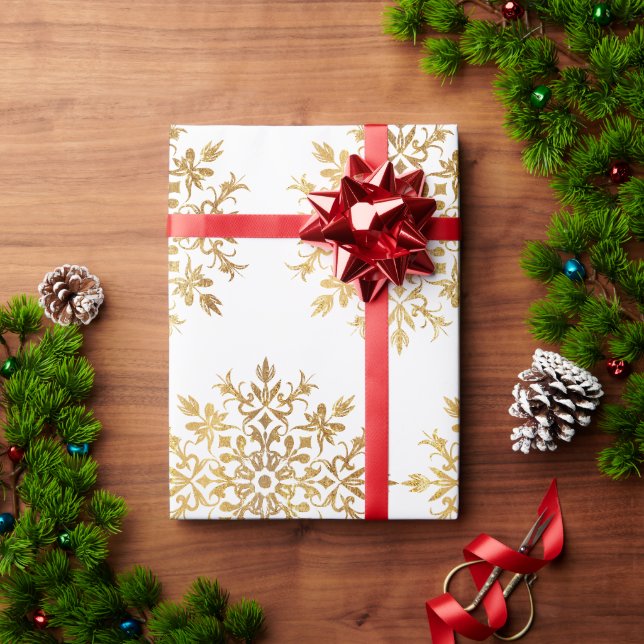 Goldene Schneeflocken - Niedliche Weihnachten Geschenkpapier (Feiertagsgeschenk)