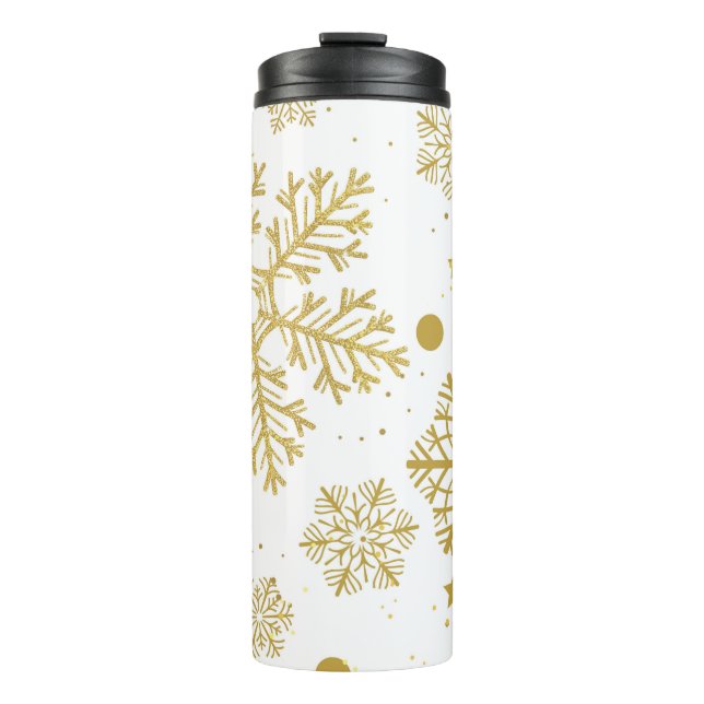 Goldene Schneeflocken Thermosbecher (Vorderseite)