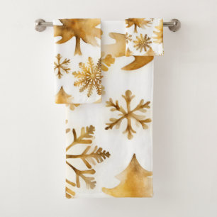 Goldene Schneeflocken und Goldgräber Badhandtuch Set