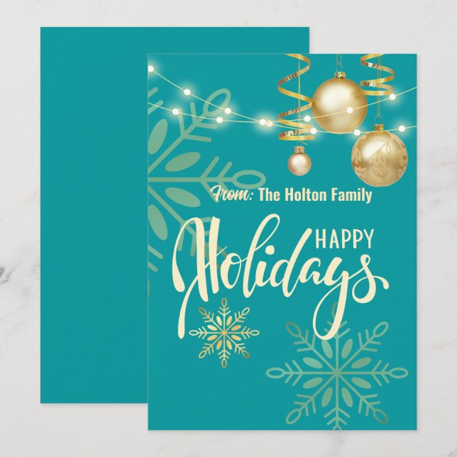 Goldene Schneeflocken und Ornamente Weihnachten Einladung (Vorne/Hinten)