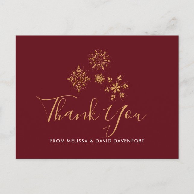 Goldene Schneeflocken Weihnachten Danke Postkarte (Vorderseite)