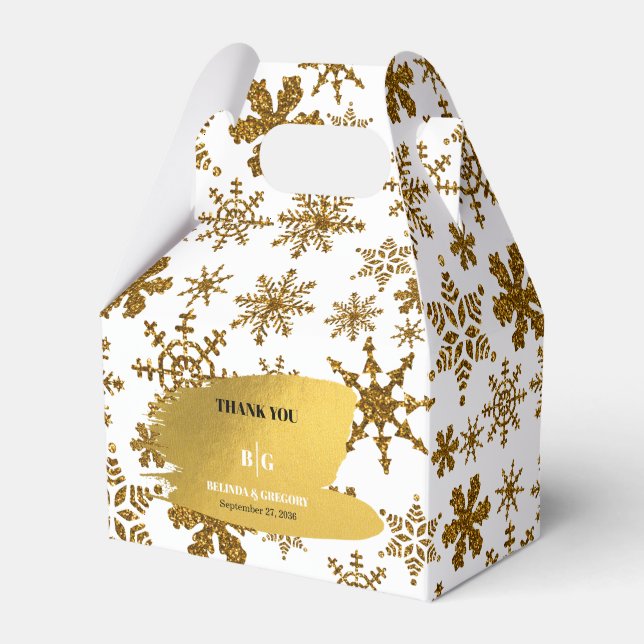 Goldene Schneeflocken Weihnachten Hochzeit Geschenkschachtel (Vorderseite)