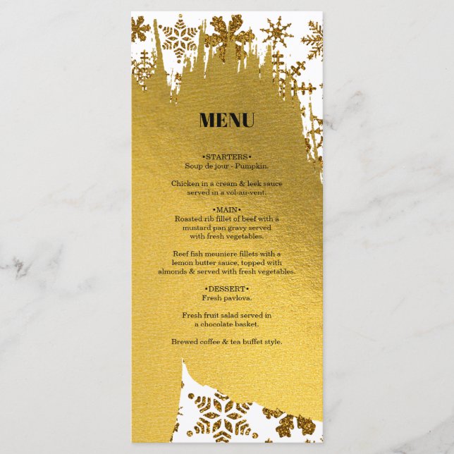 Goldene Schneeflocken Weihnachten Hochzeit Menükarte (Vorderseite)