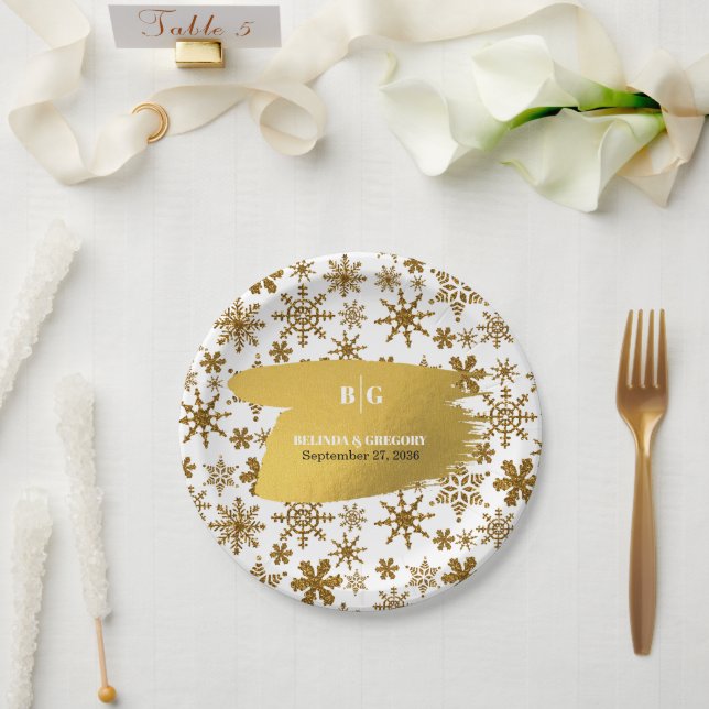 Goldene Schneeflocken Weihnachten Hochzeit Pappteller (Hochzeit)
