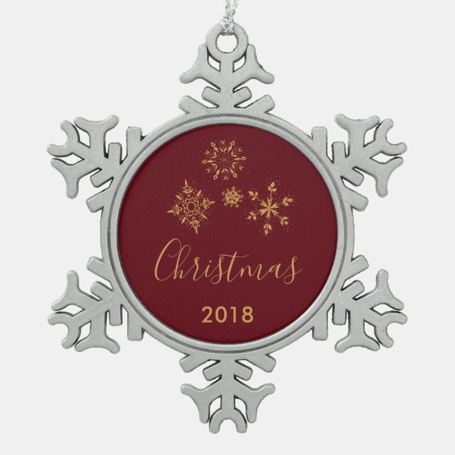 Goldene Schneeflocken Weihnachten Zinn-Ornament (Vorderseite)