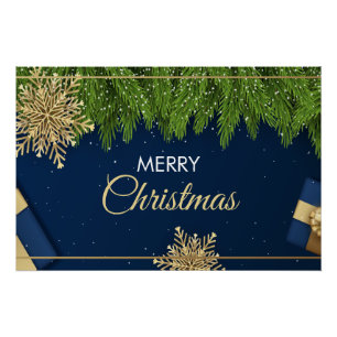 Goldene Schneeflocken Weihnachtskarte, Frohe Weihn Poster