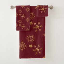 Goldene Schneeflocken Weihnachtsmuster Badhandtuch Set