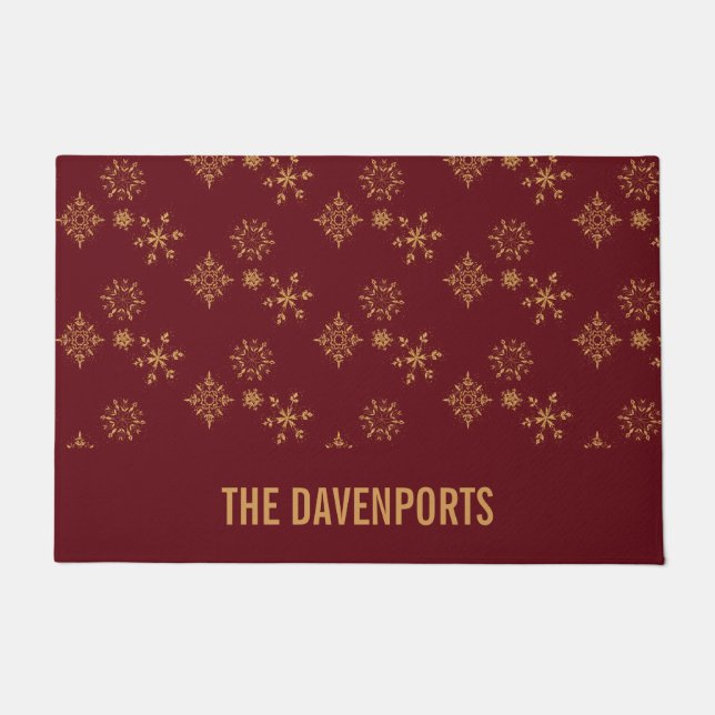 Goldene Schneeflocken Weihnachtsmuster Fußmatte (Vorderseite)