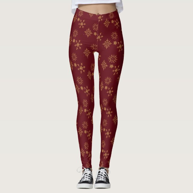 Goldene Schneeflocken Weihnachtsmuster Leggings (Vorderseite)