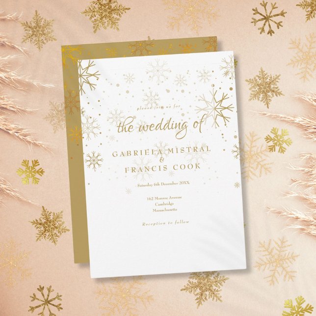 Goldene Schneeflocken Winter Hochzeit Einladung (Gold Snowflakes Winter Wedding Invitation)