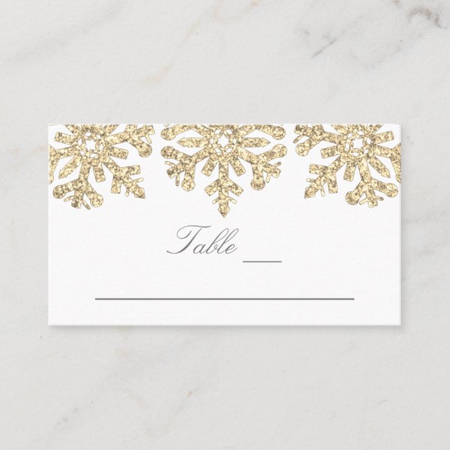 Goldene Schneeflocken Winterhochzeit Platzkarte (Vorderseite)