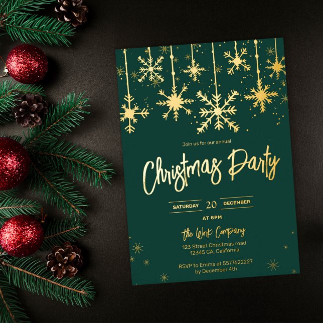 Goldene Schneegala elegante Weihnachtsfeiertage Folieneinladung (Von Creator hochgeladen)