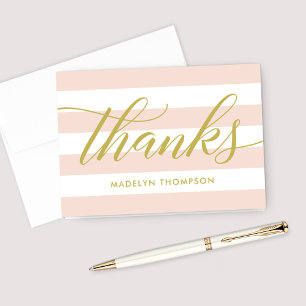 Goldene Schrift Blush Rosa Streifen Hochzeitsmonog Dankeskarte