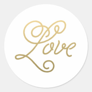 Goldene Schrift Liebe Elegante Hochzeitsaufkleber Runder Aufkleber