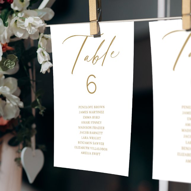 Goldene Schrift-Tischnummer Einladung (Gold elegant script table number seating chart)