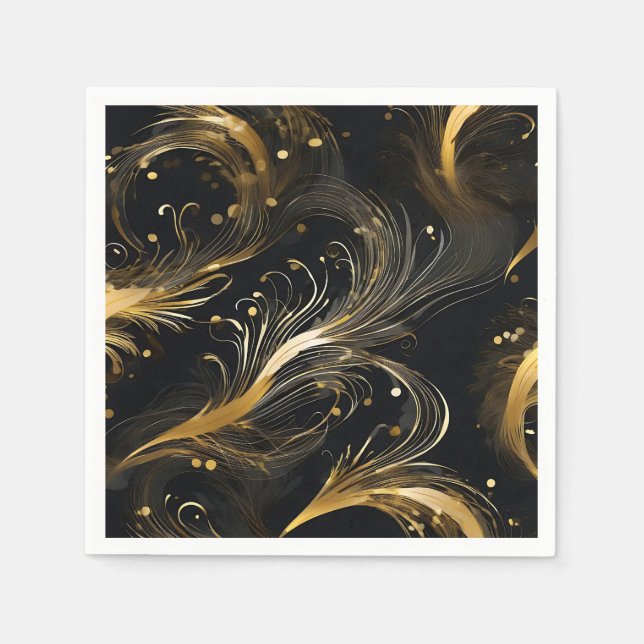 Goldene Schwaden auf schwarz Serviette (Vorderseite)