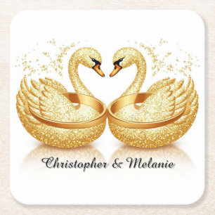 Goldene Schwäne Einbindung in elegante künstlerisc Rechteckiger Pappuntersetzer
