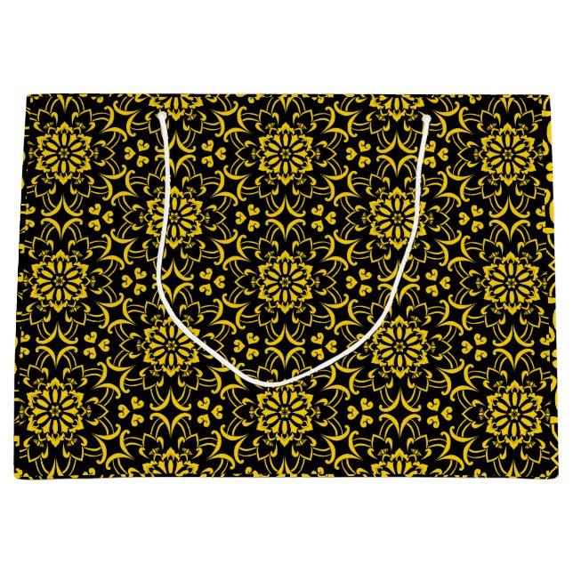 Goldene schwarz-weiße Arabeske-Tasche Große Geschenktüte (Vorderseite)