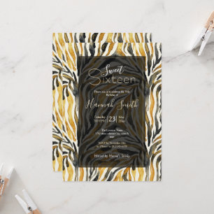 Goldene Schwarz Zebra Druck Muster Einladung