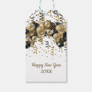 Goldene schwarze Ballons Konfetti Silvesterparty  Geschenkanhänger