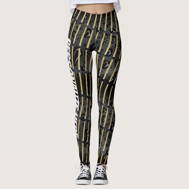 Goldene schwarze Blasen - Custom Modern Designer Leggings (Vorderseite)