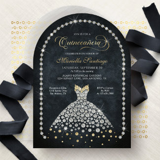 Goldene schwarze Diamanten elegante Quinceanera-Ei Einladung