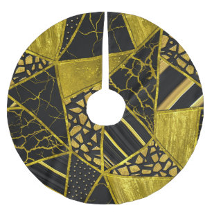 Goldene Schwarze Dreieck-Textur-Illusion Polyester Weihnachtsbaumdecke