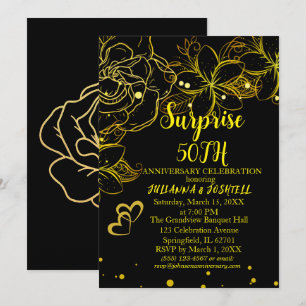 Goldene schwarze Flora Überraschung 50. Goldenes J Einladung