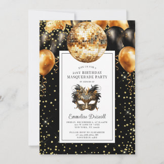 Goldene schwarze Glitter-Geburtstags-Maskenparty Einladung