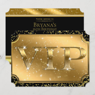 Goldene schwarze Konfetti-Funkel-Glam-VIP-Party-Ti Einladung
