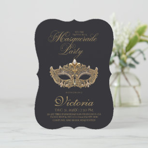 Goldene schwarze Maskenparty zum Geburtstag  Einladung