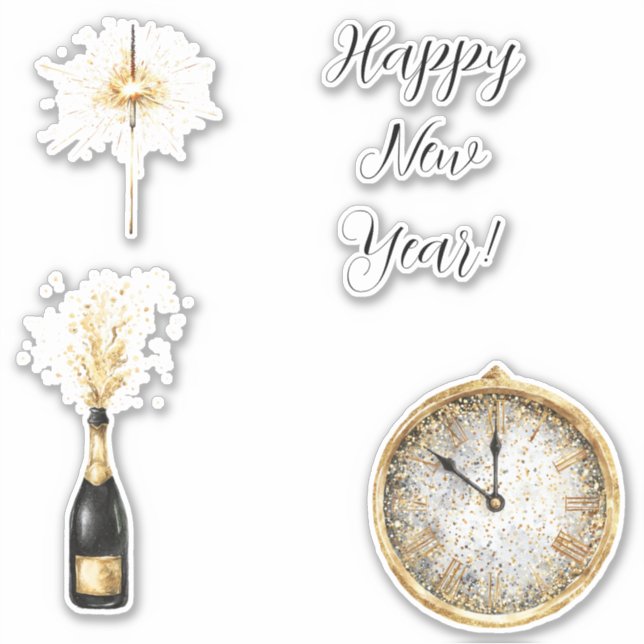 Goldene schwarze Silvesterfeier Aufkleber (Vorderseite)