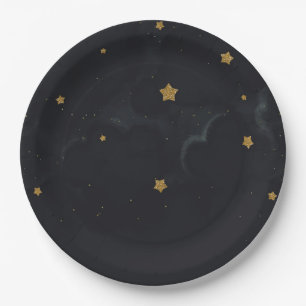 Goldene Schwarze Sterne Dunkle Nacht Himmel Baby S Pappteller