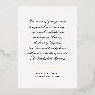 Goldene, schwarze und weiße Schrift Hochzeitseinla Folieneinladung
